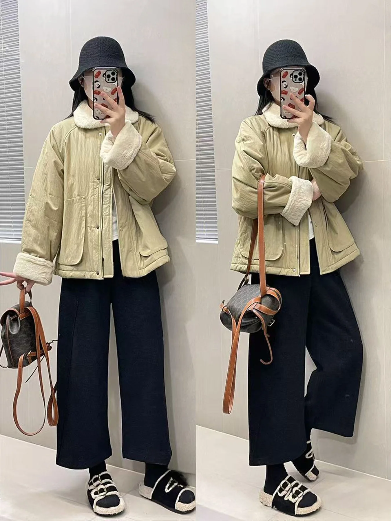 

Women's Thiened Winter Cotton Jaet with Large kets And Fluffy Collar Loose Fit Korean Sle Commute Long Sve Coat