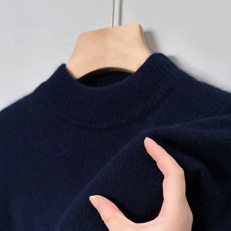 Inteligente casual outono inverno suéteres masculino sólido mock neck quente engrossar moda de luxo negócios manga longa pullovers malha topos