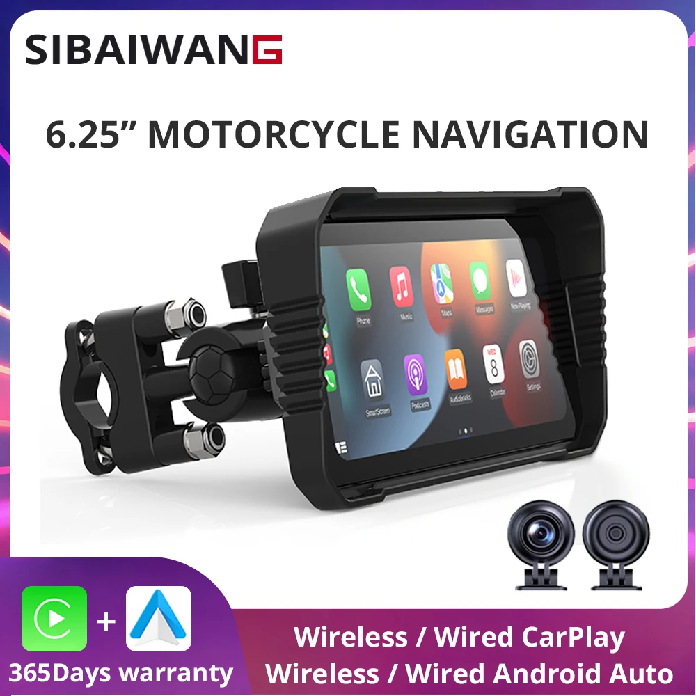 

6.25" Motorcycle GPS Navigation DVR IP67 Waterproof Wireless Carpaly Android Auto Portable Moto Monitor WIFI 2K HD TouchScreen
