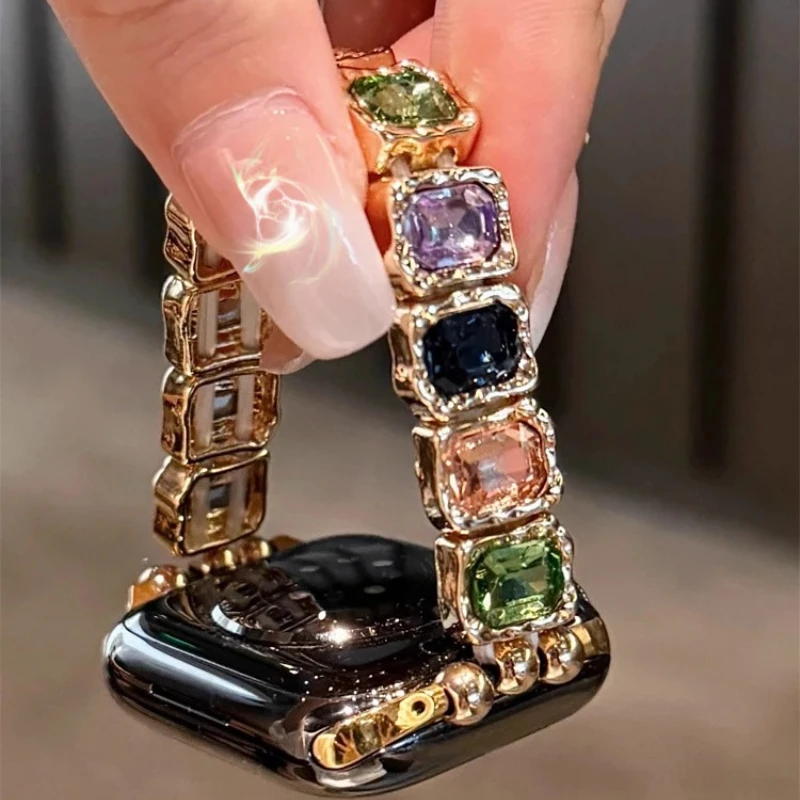 Bracelet élastique en diamant pour Apple Watch, 38mm 40 41 42 44 45 46 49mm, bijoux en métal pour femmes, iWatch S11 10 9 8 7 6 5 4