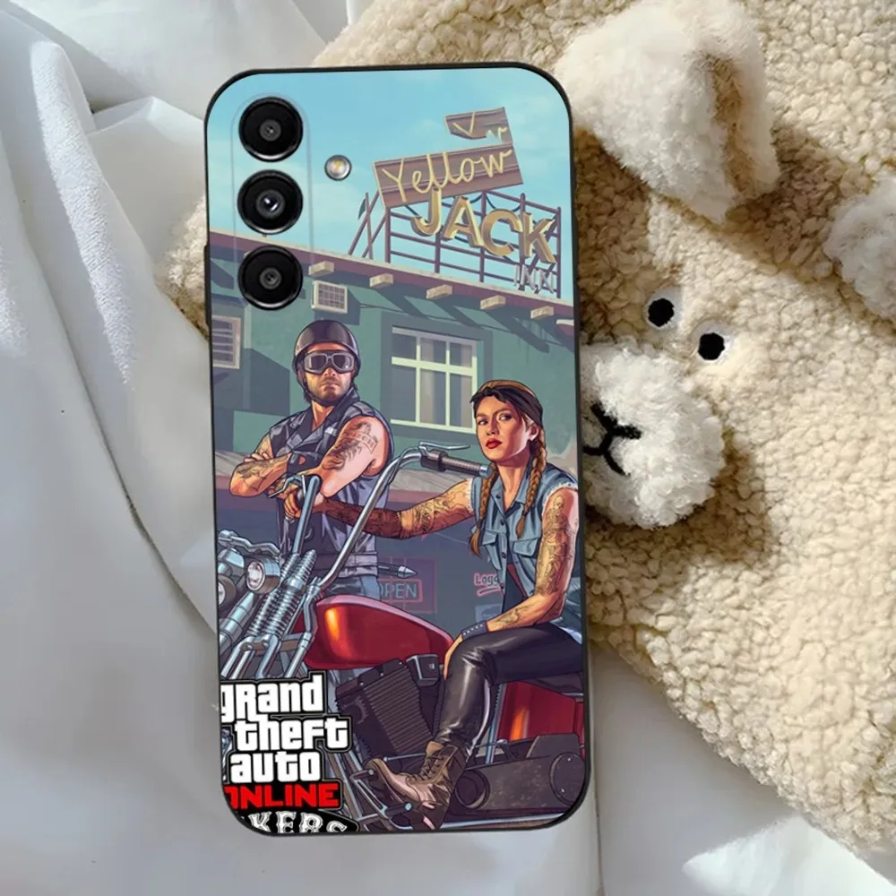 حافظة هاتف G-GTA V Game لهاتف سامسونج S24,23,22,30,21,10,9,Ultra,Plus,Lite,FE,5G حافظة سوداء ناعمة