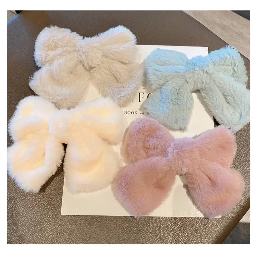 Plush Big Bow Hairpin Velvet Back Head Hairpin Ins Korean Version Headgear Fluffy Clip Top Clip Hair Accessories