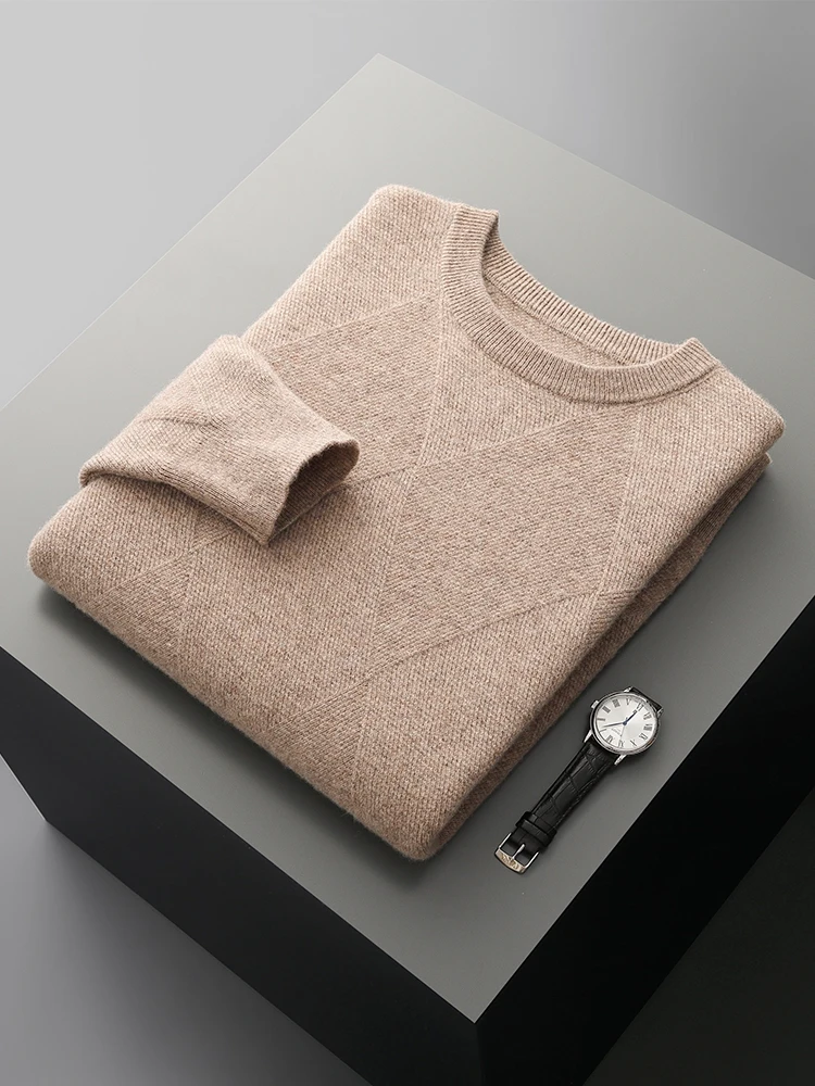 

New Men's Thick Pullover High Quality Sweater Autumn Winter O-Neck 100% Merino Wool Knitwear Soft Smart Casual Knitting Tops