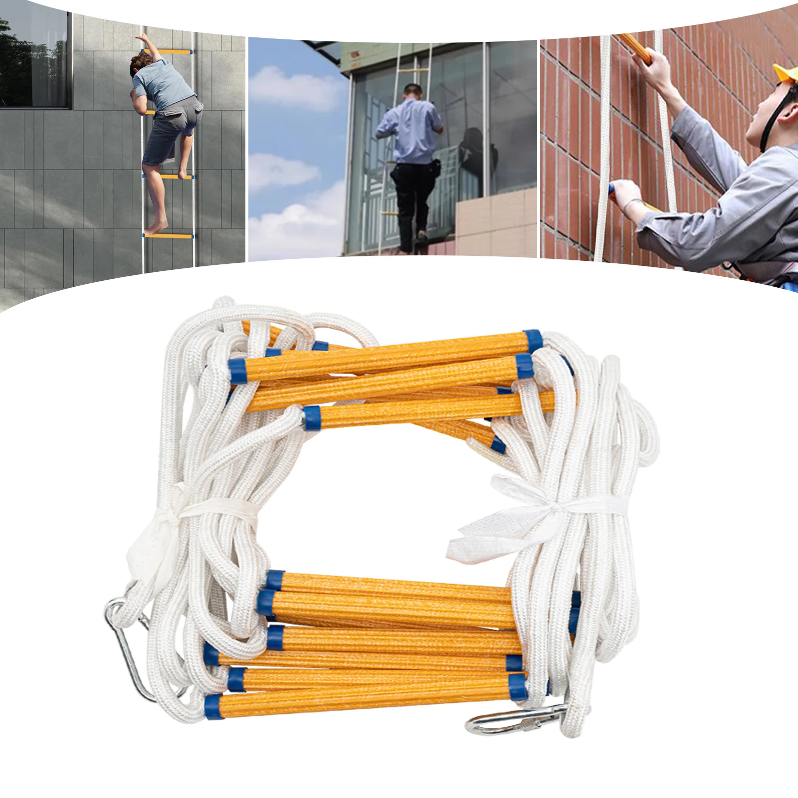 Fire Ladder with 2 Carabiners Rope Ladder Fireproof Rescue Ladder for Fire Brigade Rescue House Tree Load Capacity up to 200 kg