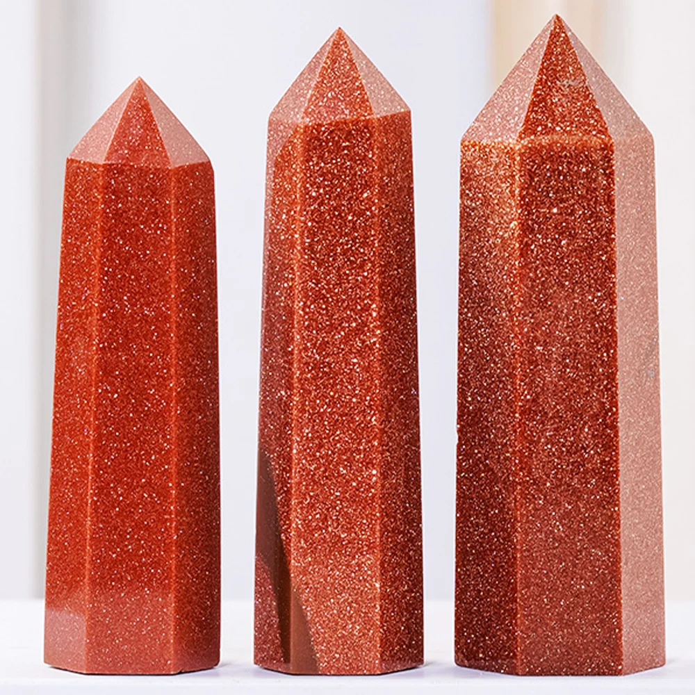 Red Sandstone Hexagonal Prisms Obelisk Crystal Single Pointed Hexagonal Home Decoration Crystal Tower Crafts Gift