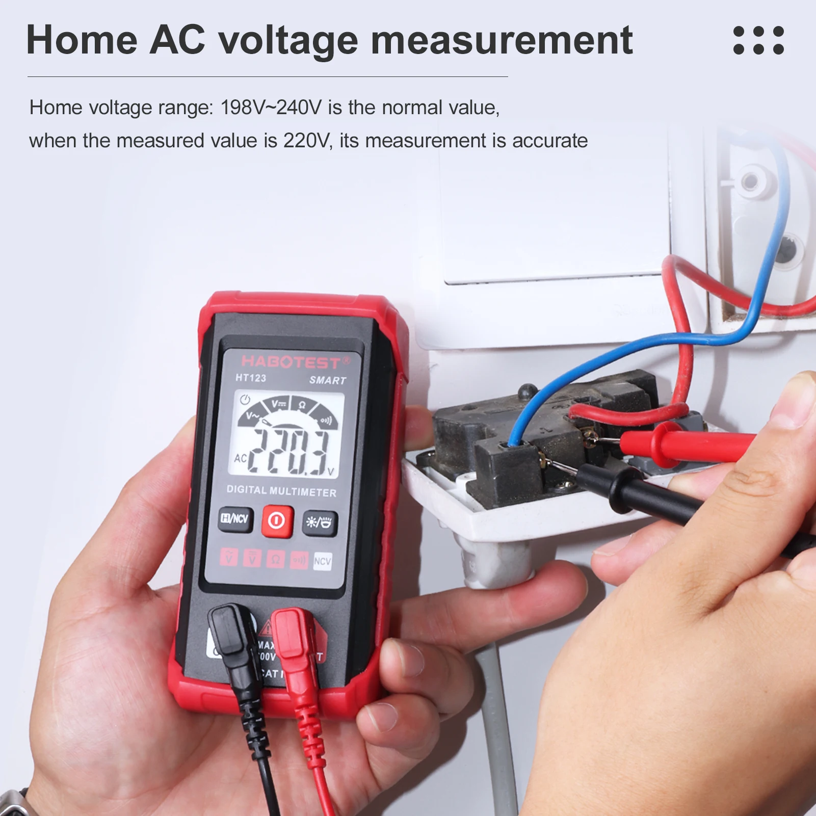 HABOTEST HT123 Smart Digital Multimeter AC/DC Voltage Resistance Continuity Measurement Tester NCV Multimeter with Backlight