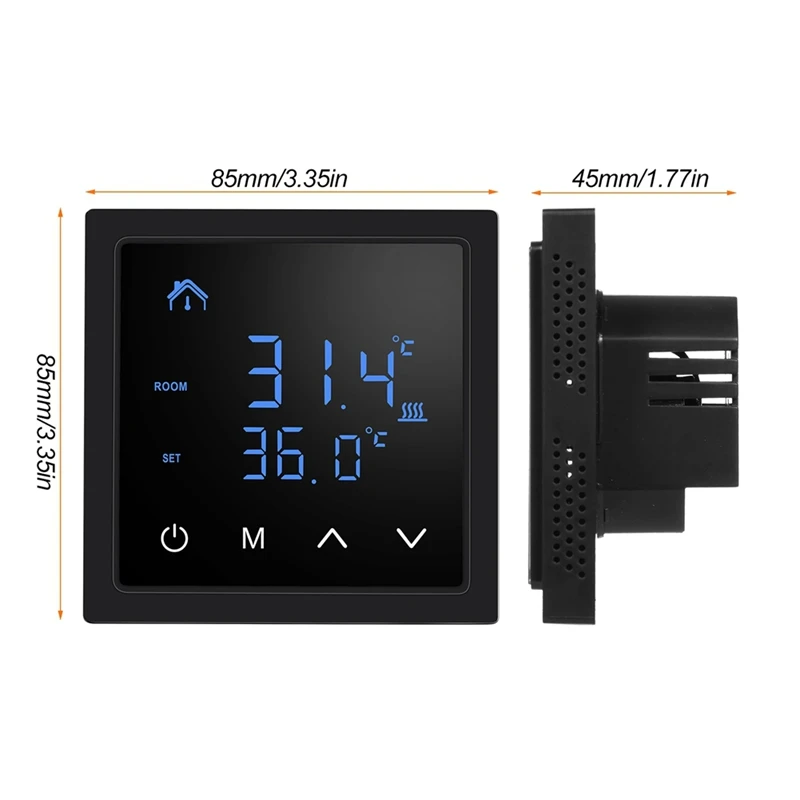 Termostato inteligente, controlador de temperatura de calefacción de suelo de 16A con pantalla táctil LED, Control de calefacción eléctrica de 85-265V