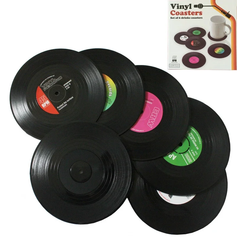 4/6 PCS Vinyl Record Table Drink Cup Mat Creative Coffee  Heat Resistant and Antiskid Placemats for  Coaster Mats & Pads