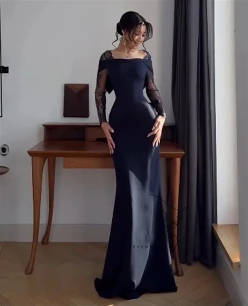 

ML Customized Mermaid Elegant Arabic Evening Dresses Square Collar Long Sleeves Floor-Length Delicate Formal Celebrity Gowns