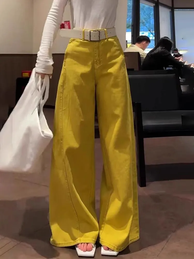 

Spring 2025 High Waist Wide Leg Straight Cut Fashionable Retro American Denim Jeans Women Simple Floor Length Pants