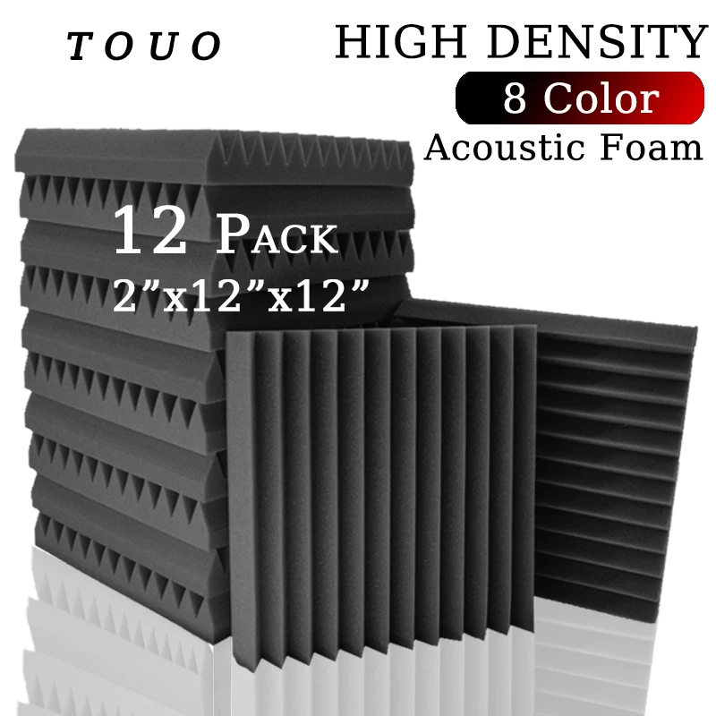 

TOUO Sound-absorbing Panels 12 Pcs Soundproofing Wall Tiles Acoustic Foam Panels Insulation Padding For Home Office Recoding