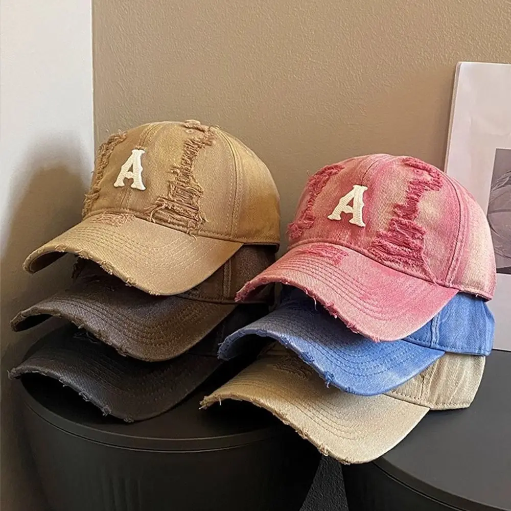 

American Vintage Letter Baseball Hat Y2k Embroidery Holes Peaked Cap Gothic Visor Snapback Cap Outdoor