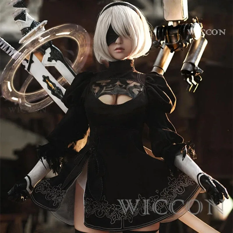CyNier Automata Yorha 2B 코스프레 의상 애니메이션 피규어 여성용 할로윈 의상 섹시한 드레스 Vestido 역할 놀이 의류 Unifor