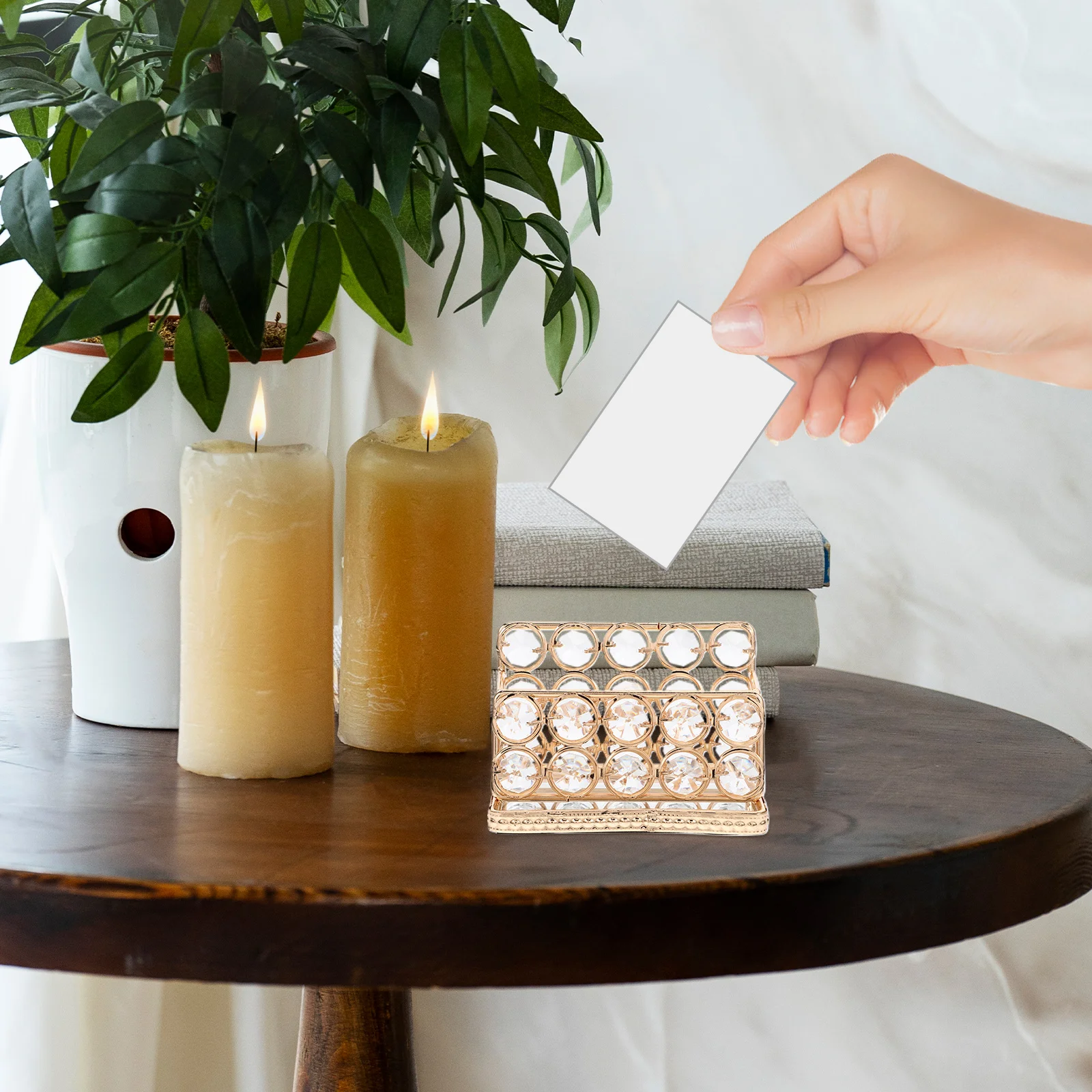 

Business Card Holder Crystal Design Storage Box Golden Base Desk Organizer Multiple Cards Display Rack European Style Name Card
