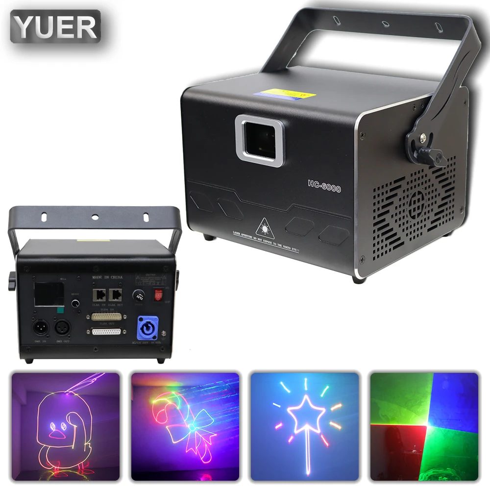 YUER 2023 NEW Full Color 6W RGB Animation Laser Stage Light Laser Analog Modulation 20kpps scanner ILDA Control For DJ Disco Bar