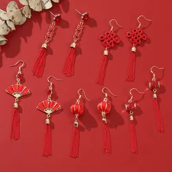 Vintage Red Color Peking Opera Earrings for Women Girls Chinese Traditional Culture Ethnic Festival Wedding Jewelry Fashion Gift