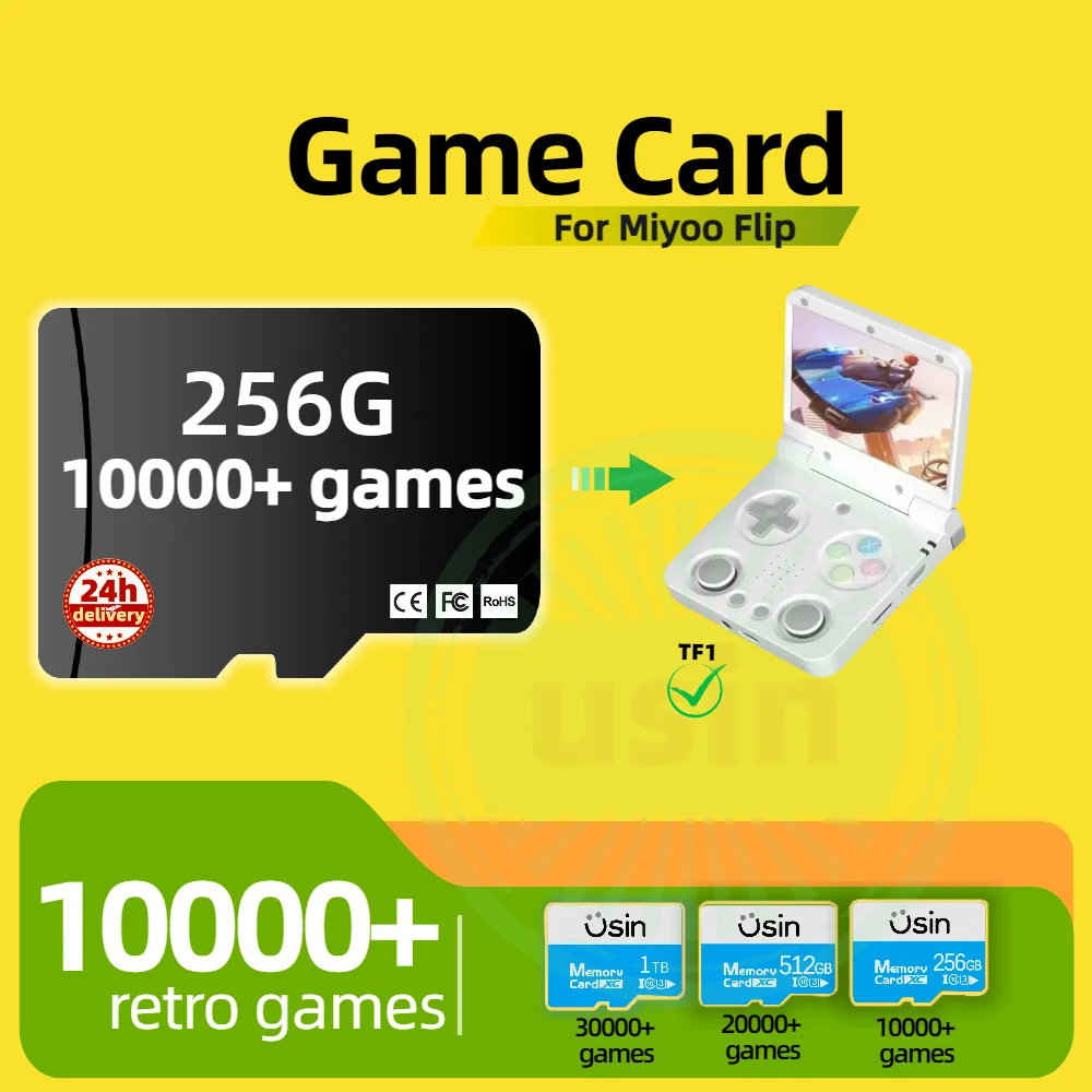 بطاقة الألعاب لـ Miyoo Flip 30000+ Retro Classic Games PS1 PSP وحدة تحكم ألعاب محمولة ذاكرة الألعاب TF SD H-Speed 1 تيرا بايت 512 جيجا 256 جيجا