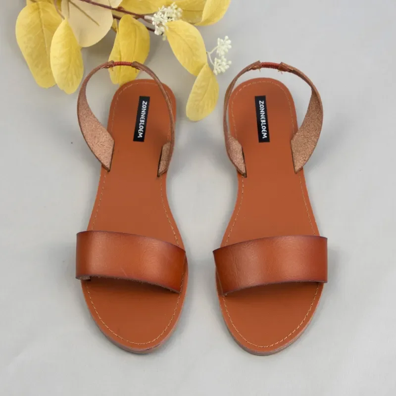 Sandals Women for 2024 Summer Beach Shoes High Quality Leather  Woman Flat Style Back Strap Brand Ladies Shallow Footwear