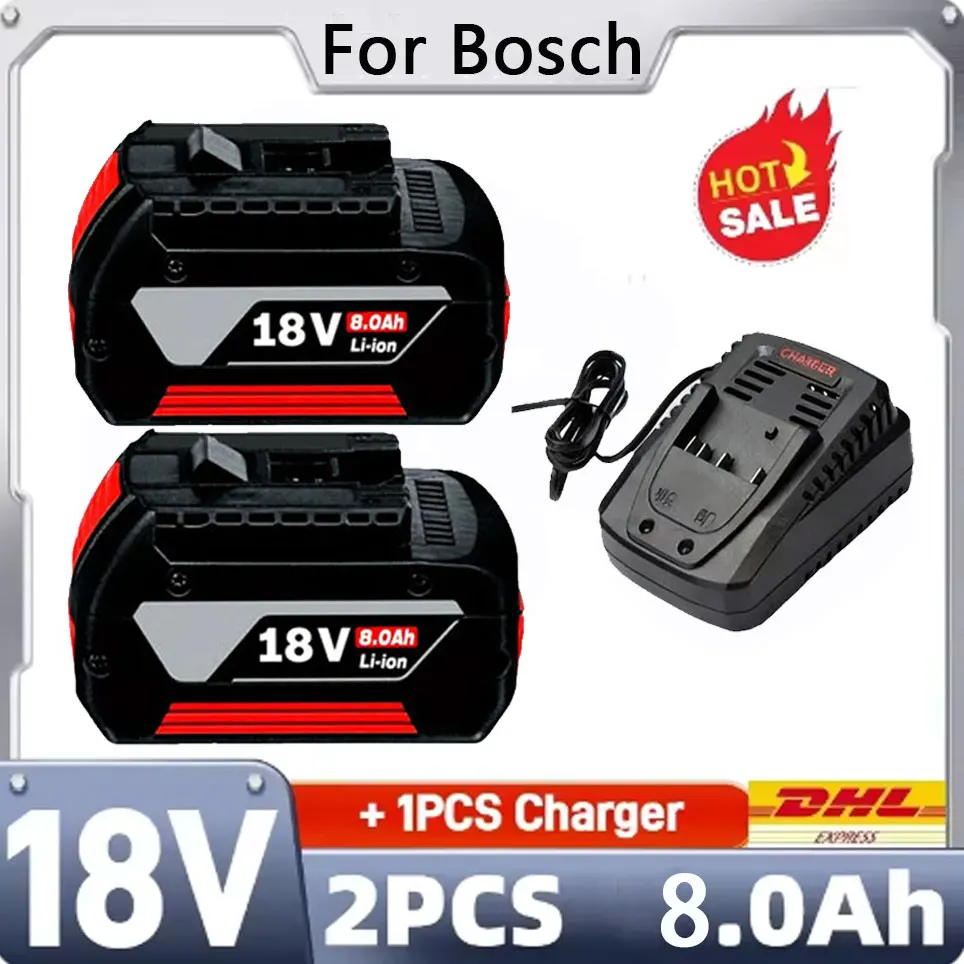 Batterie lithium-ion 18V 8.0Ah pour outils électriques Bosch Professional, compatible avec Bosch BAT609 BAT609G BAT618 BAT618G, batterie rechargeable 8.0Ah