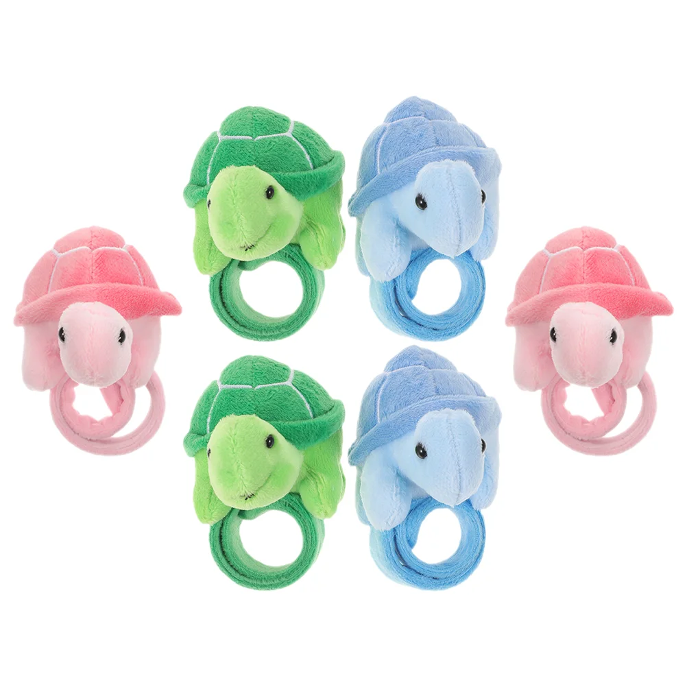 6 Pcs Bulk Mountain Turtle Plush Snap Ring Couple Children's Decoration Bracelet Band Party Pp Cotton Animal Pattern Bands