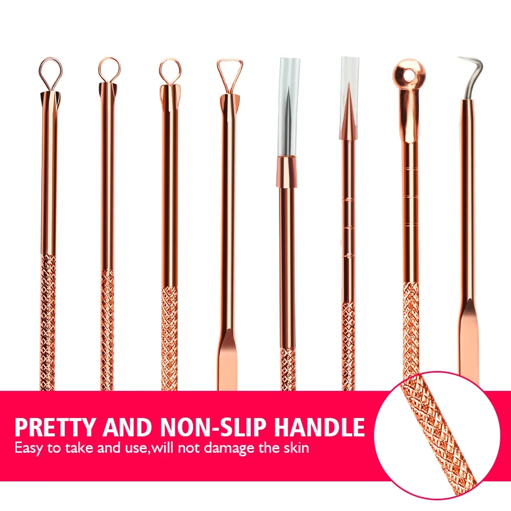 Rose Gold 4pcs/set Blackhead Comedone Acne Pimple Belmish Extractor Vacuum Blackhead Remover Tool Spoon for Face Skin Care Tool