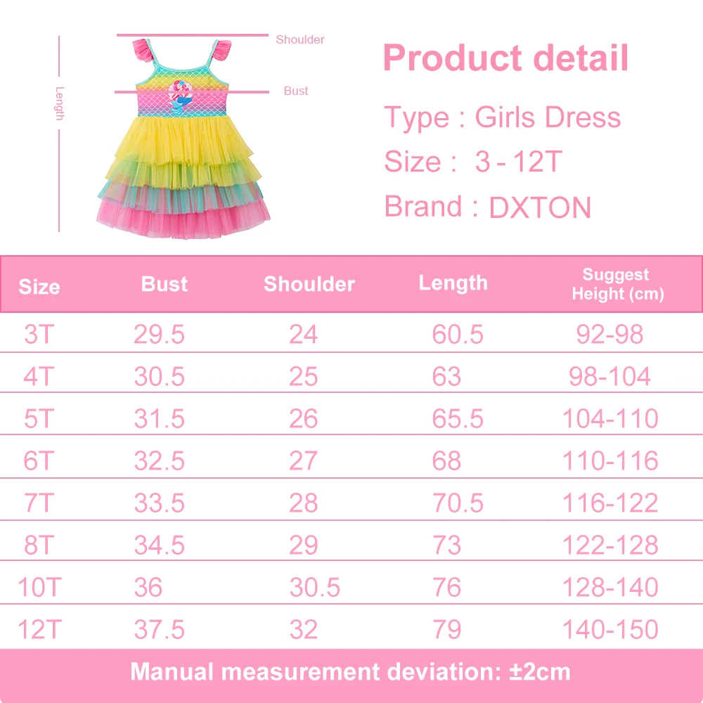 DXTON Baby Mädchen Sommerkleidung Meerjungfrau Trägerkleid Kinder Prinzessinnenkleider Cartoon Mesh Patchwork Kinder Mädchen Schulparty Outfits – Detail 1