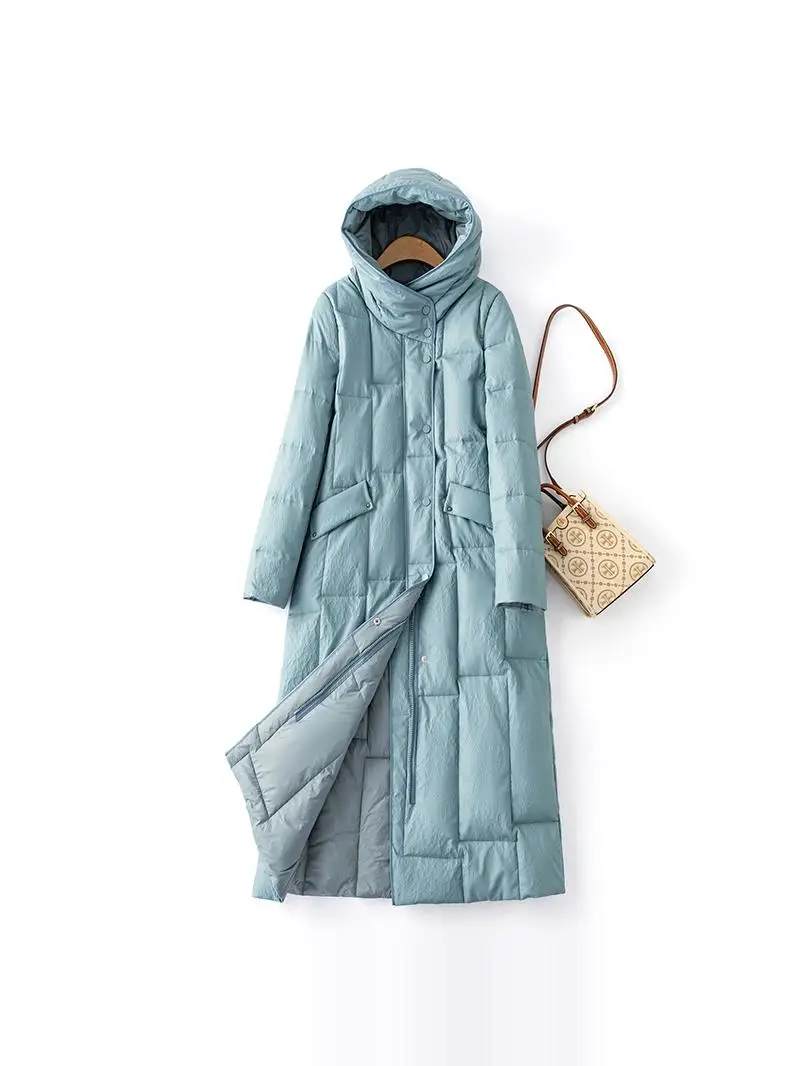 Winter 2025 Women's Leather down Jaet Hooded Thiened Large Size Coat Medium Length Loose Fit Fur Outerwear eepskin