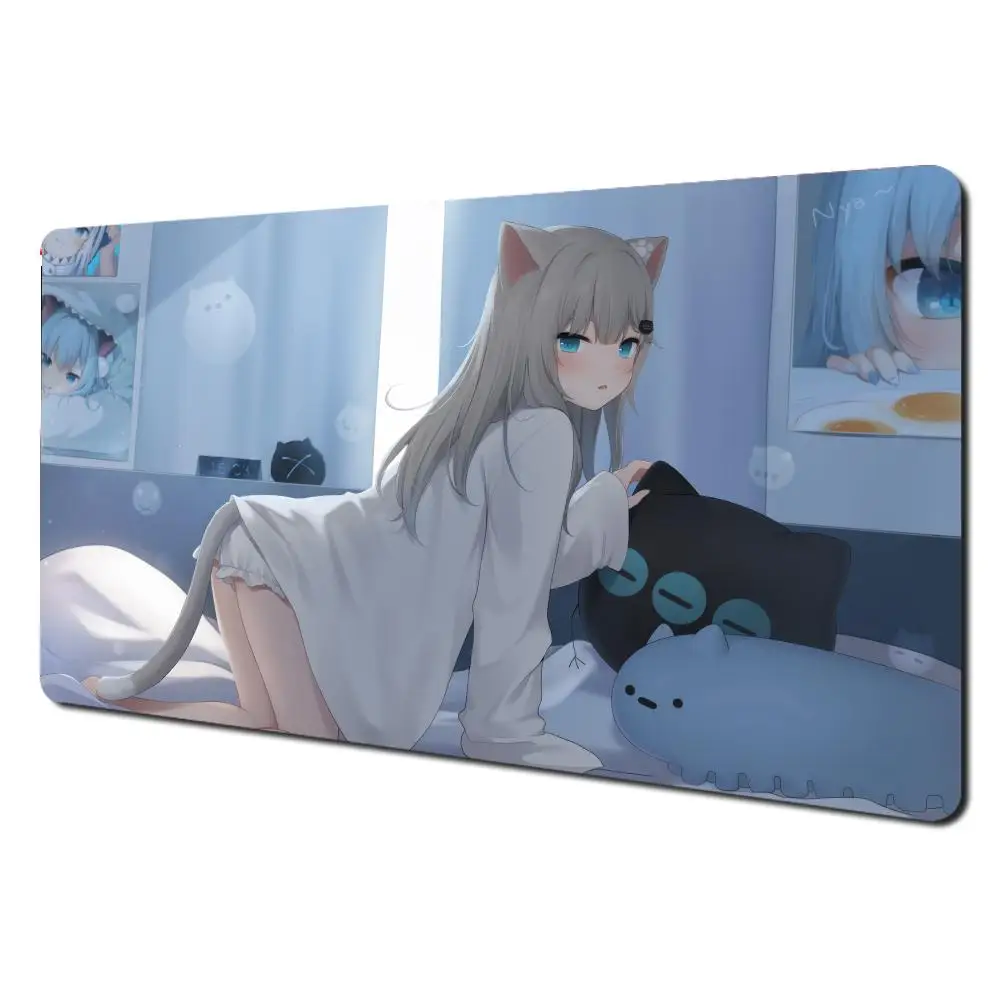 

Игровой коврик с милым котом и девушкой-ноутбуком, коврик для мыши, большой игровой нескользящий коврик для компьютера, ноутбука, удлиненные коврики, коврик для планшета, мини-ПК, игровой коврик