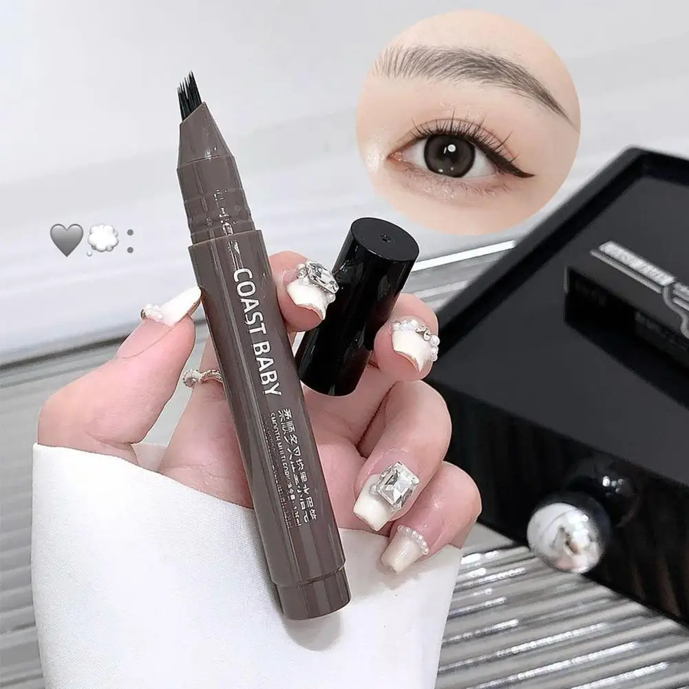 4 cores 1pc caneta de sobrancelha à prova dwaterproof água 4 ponta dividida sobrancelhas lápis caneta de maquiagem sobrancelha sobrancelha à prova dwaterproof água tatuagem líquida bla a3c9