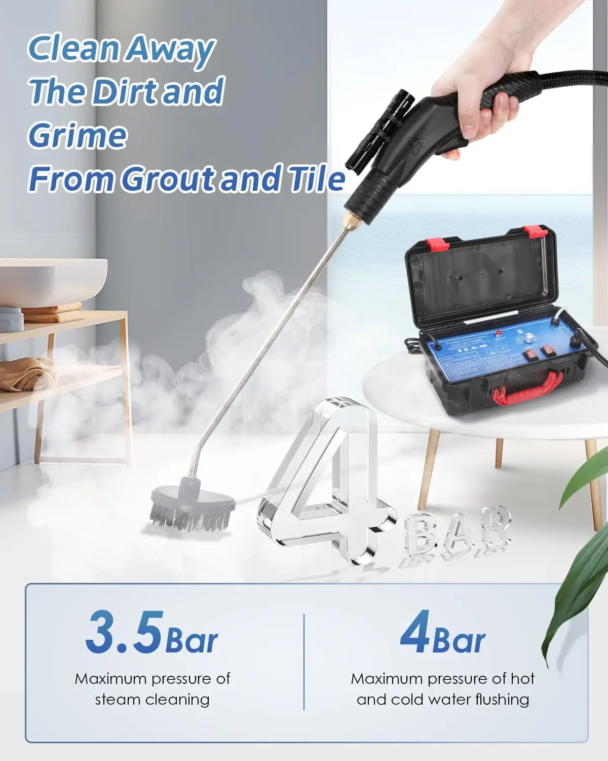 1700W 고압 스팀 청소기 (타일, 자동차, 그라우트용) – 휴대용 가정용 샤워 스티머, 110V