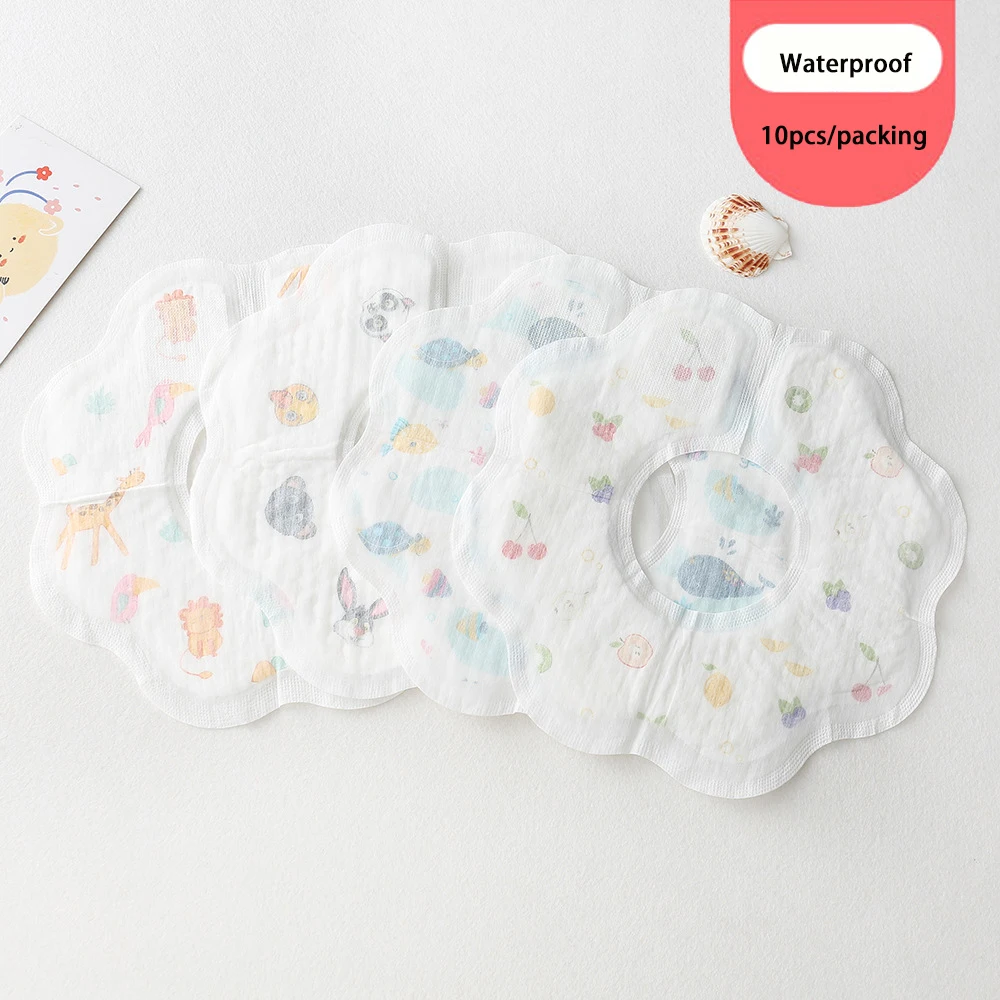 10pcs/pack Disposable Waterproof Petal Baby Bibs New Cartoon Outgoing Bib Newborn Burp Cloths for Boy Girl Feeding Saliva Towel