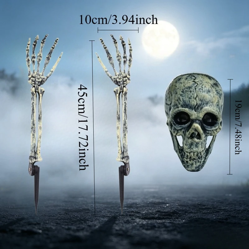 [3D] Halloween Horror Skull Garden Decoration - Plastic Prank Prop, Outdoor Ground Stake Skull Hand, Fence Hanging Ornament