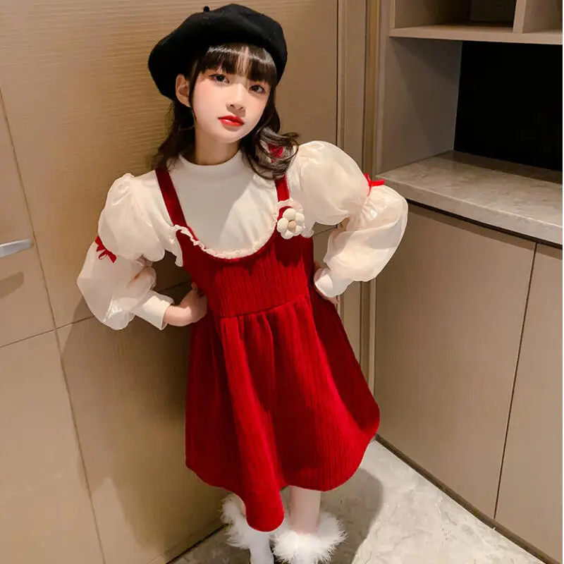 

Популярный кавайный модный комплект с юбкой-пуловер для девочек, студенческие весенне-осенние топы с героями мультфильмов, платье принцессы, комплект из 2 предметов, детская одежда