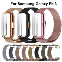 Milanese Loop Strap+Case For Samsung Galaxy Fit 3 SmartWatch Magnetic Wristband For Samsung Galaxy Fit 3 Screen Protector Cover