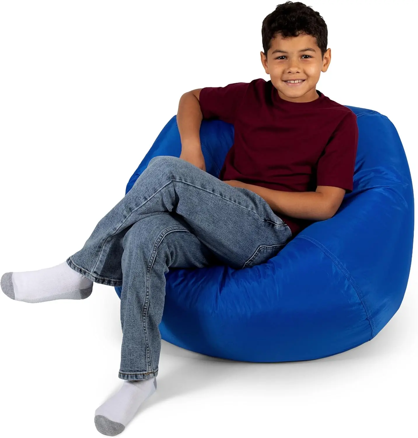 Kids Bean Bag Chair for Bedroom & Reading Nook, Easy-Clean Sapphire, Durable Polyester Blend, Refillable