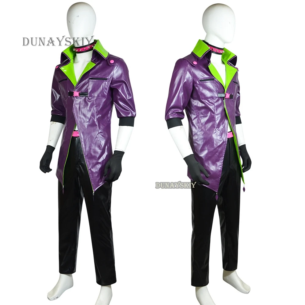 Costume de Cosplay du Clown Joker avec Perruque pour Homme et Femme, Manteau Effrayant, Uniforme de Carnaval d'Halloween, Tenue de Jeu pour Couple, Habillage de ix