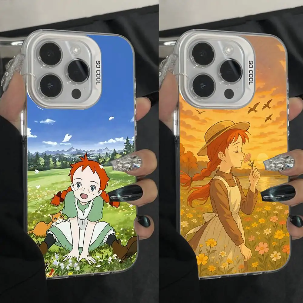 

A-Anne of Green Gables Cartoon Phone Case For iPhone 16,15,14,13,12,11,Pro,Max,Plus,Mini,XS,SE Anti Fall Gray White Matte Cover