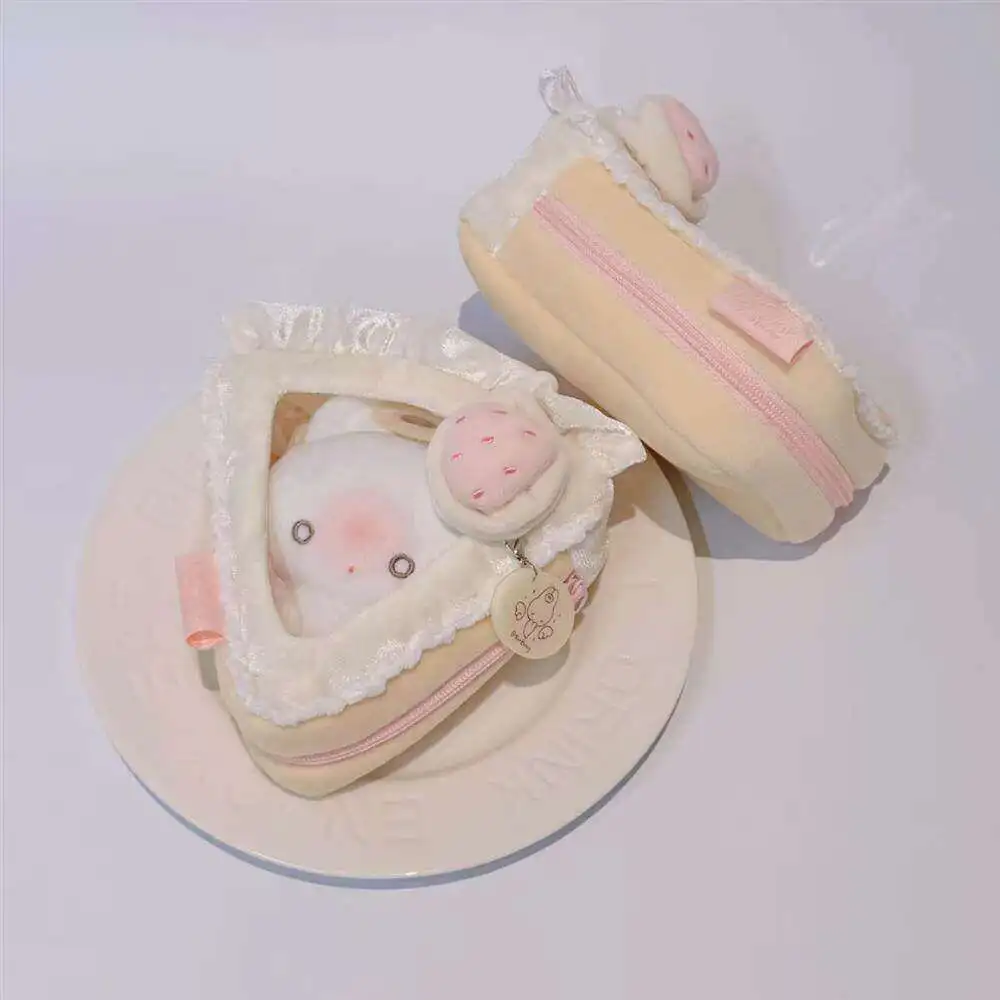 Sweet White Strawberry Cake 10cm Doll Plush Doll Doll Cute Storage Bag Handbag Girl Heart Baby Bag Pendant for Women