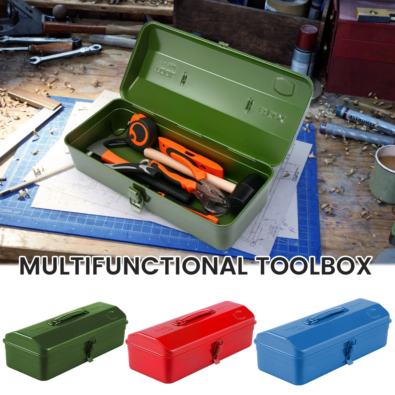 

Large Metal Tool Storage Box with Handle for Workshop Portable Tool Case with Lid Locking Organiser Box for Hardware Part