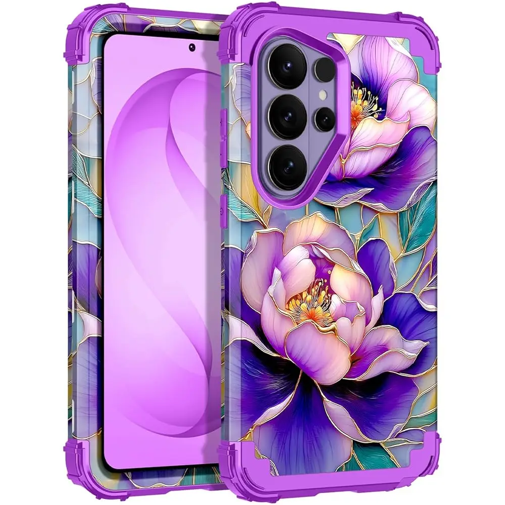 

for Galaxy S25 FE 5G Case Shockproof 3 in 1 Heavy Duty Rugged Hybrid Sturdy High Impact Drop Protective Cover Flower Case fo