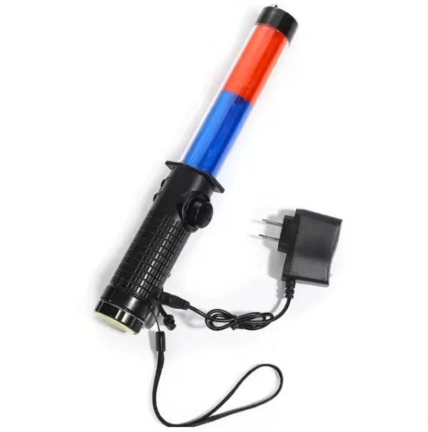 Led Traffic Safety Baton Whistle Sound Rechargeable Warning Stick Torch Light Flashing Wand