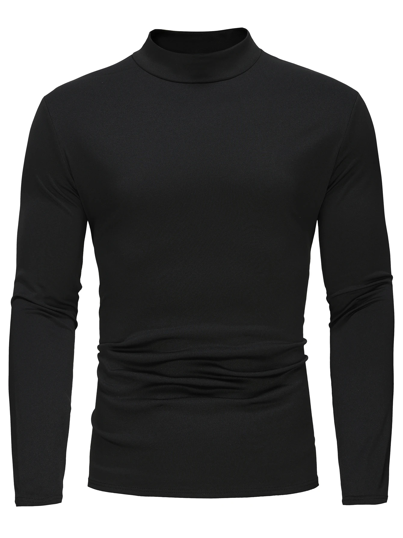 Fashion black base shirt Solid round neck men\'s long sleeved T-shirt men\'s