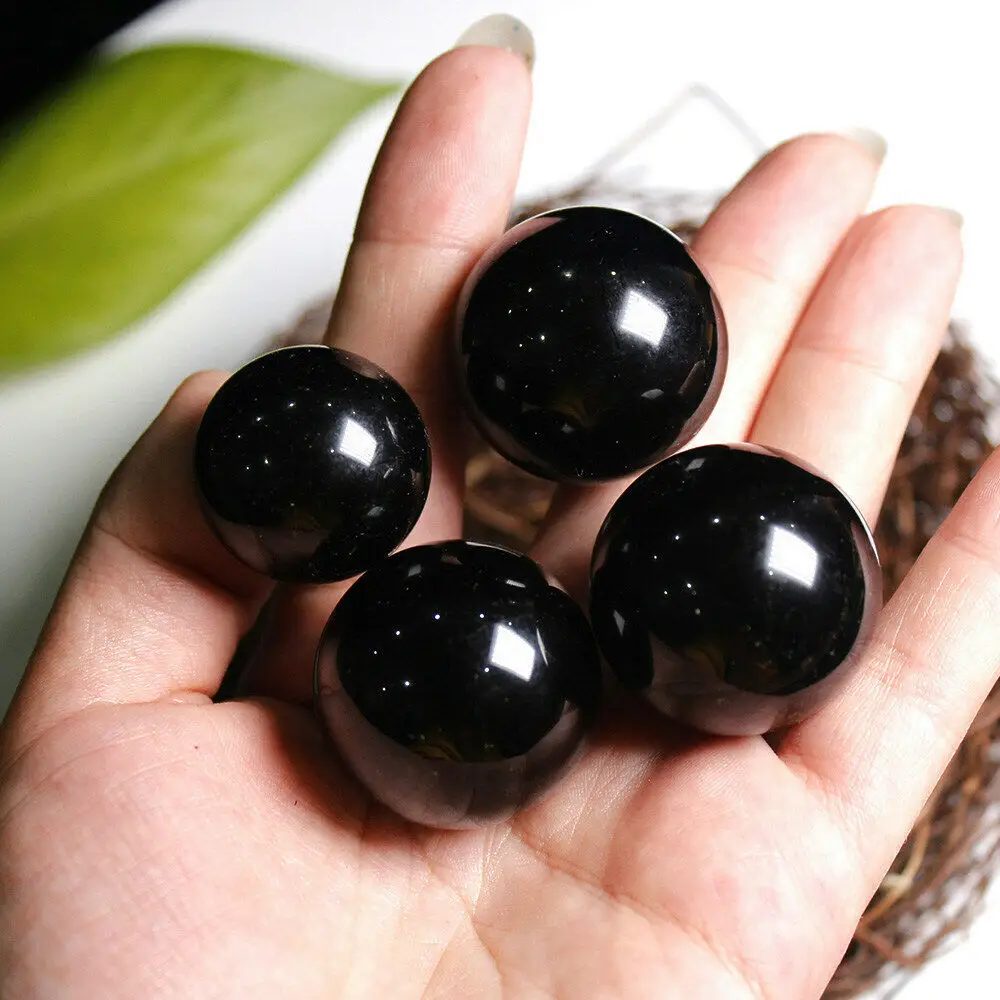 C5 20-60mm Asian Natural Black Obsidian Sphere Quartz Crystal Magic Ball Healing Reiki Rock Stone Collectibles Without Base