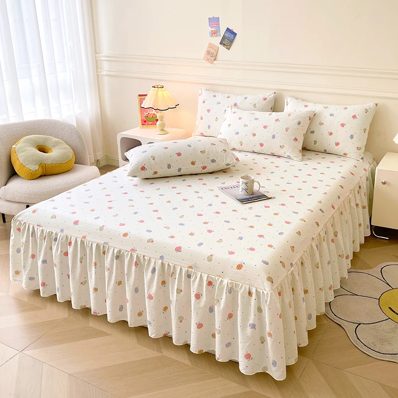 Floral Bed Skirt Skin-friendly Bed Sheet with Skirt Single/Queen/King Size Bed Cover Home Bed Linen Pumpkin Printed Bedskirt