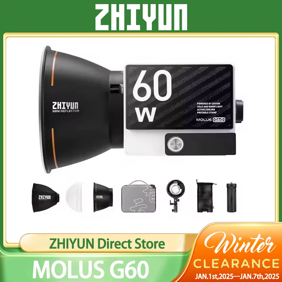 ZHIYUN MOLUS G60 60W COB Pocket LED Video Shotting Photo Photography Lighting Tiny Live Light DC/PD Power Supply Live Streaming