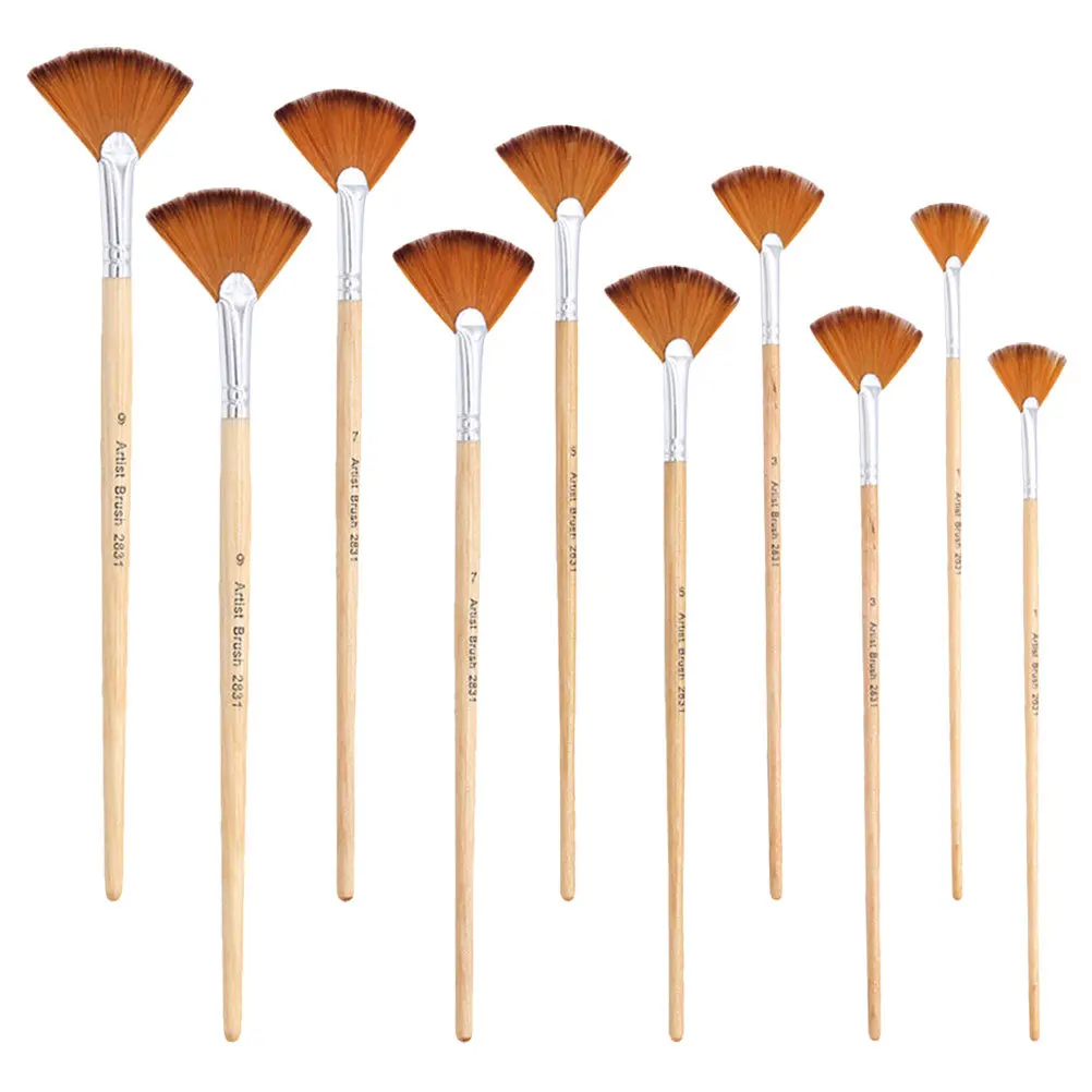 10Pcs Paint Brush Set Ergonomic Flat Designed Watercolor Brushes for Acrylic Painting Stencil Projects Portable Convenient