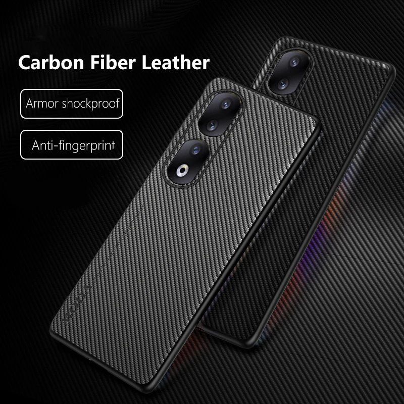 Luxury Leather Case for Huawei Honor 90 Pro Carbon Fiber Ultra-thin Frosted Armor Shockproof Soft Phone Cover HuaweiHonor90Pro