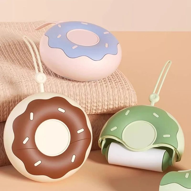 Sweet Donut Tearable Roll Paper Hair Sticky Roller Dust Pet Hair Remover Brush Clothes Carpet Cleaning Replaceable Core Surface