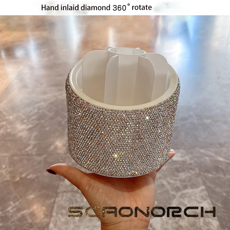 Luxury Sparkling Diamond Makeup Brush Box Storage Bucket 360° Rotating 7Grid Rotary Pencil Holder Lipstick Eyebrow Organizer Box