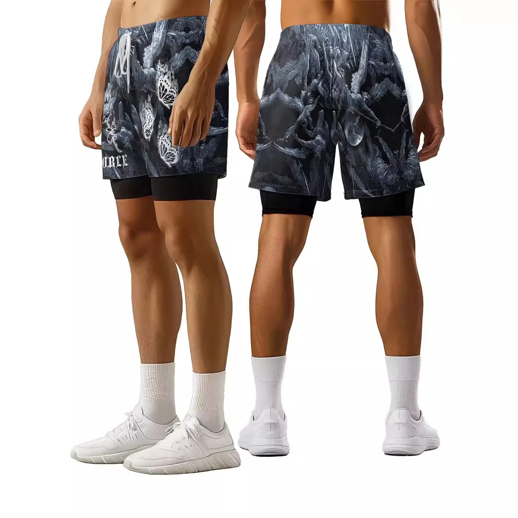 

Баскетбольные шорты, американский нишевой дизайн, модные и поддельные из двух частей для тренировок, бега, фитнеса, антибликовые брюки